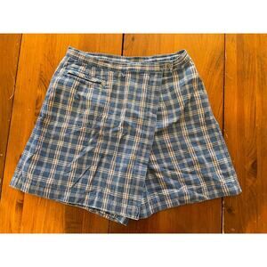 Liz Claiborne Lizwear Womens Sz 10 Plaid Skort Skirt Wrap All Cotton Blue Pocket